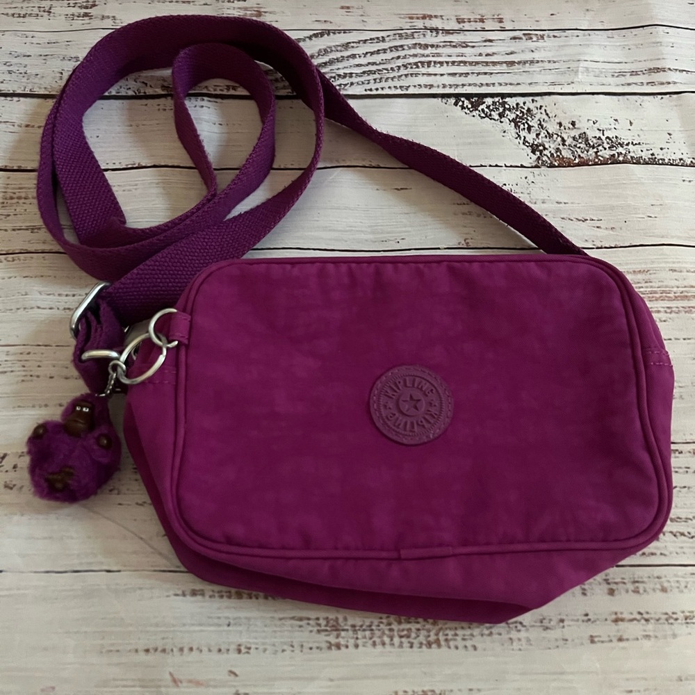 Kipling EMILIA Purple Fig Pouch/ Wallet/Crossbody Bag w/Gorilla Keychain